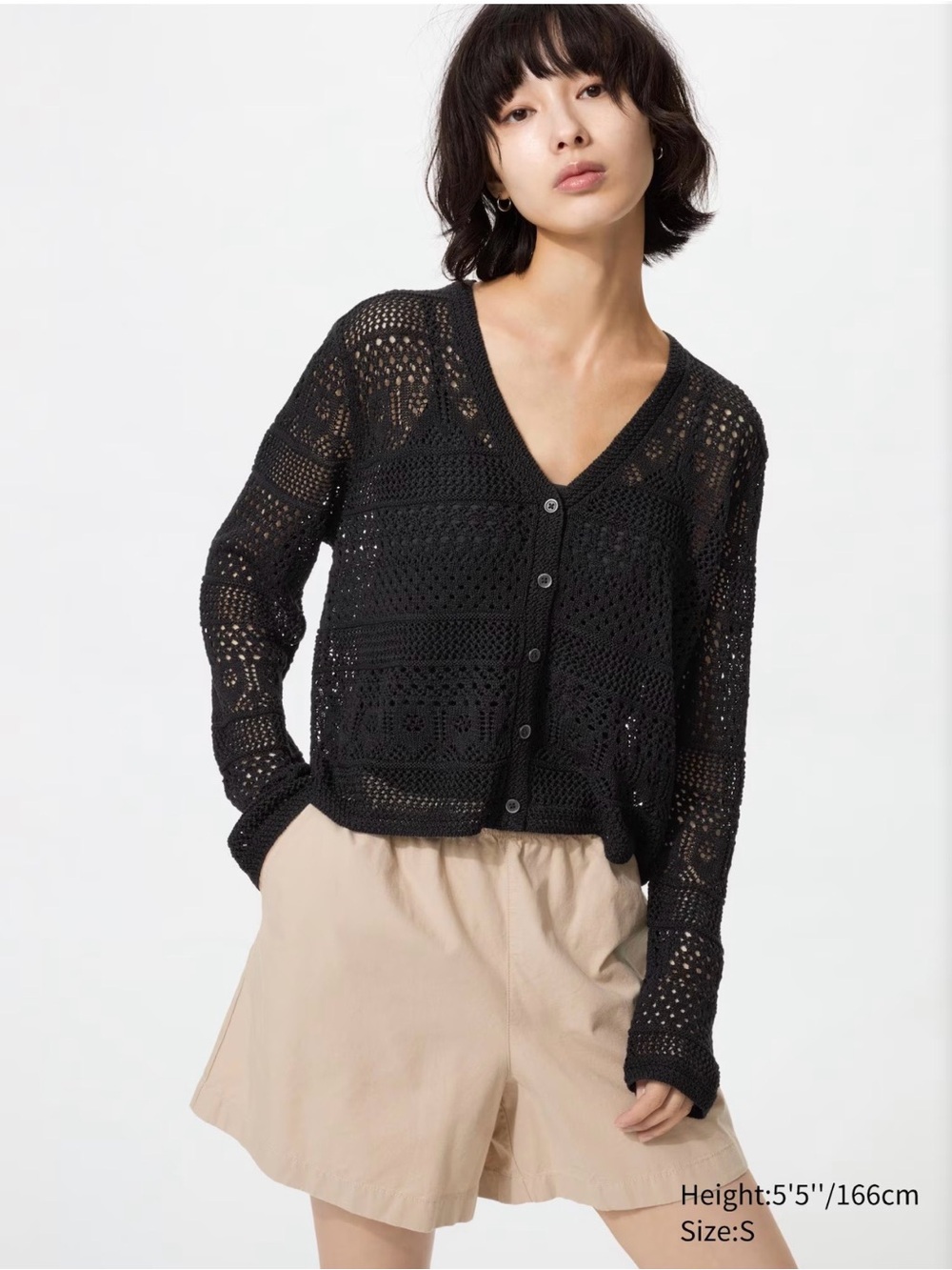 Uniqlo Crochet V-Neck Cardigan in Black - Size XL